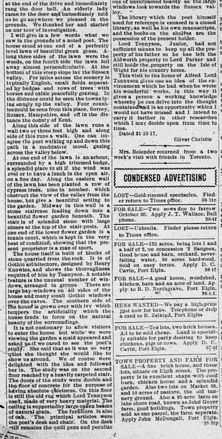 Port Elgin Times, September 18, 1918, p. 1, part 2 of 2
